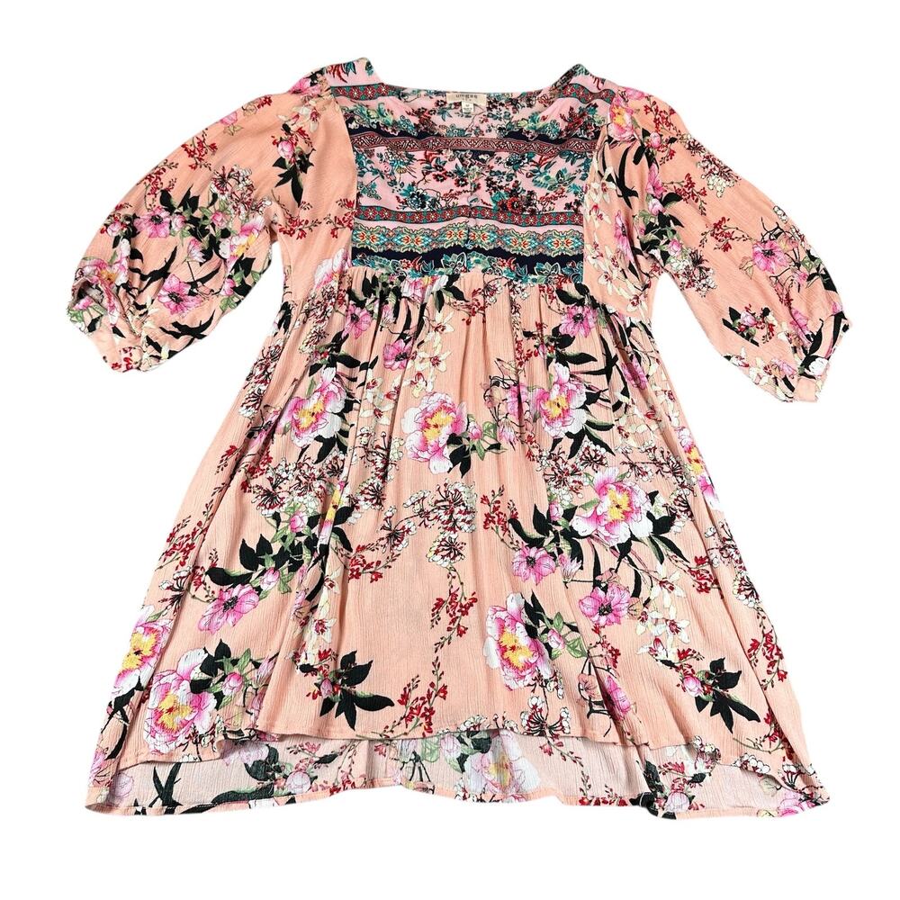 Umgee Dress Womens Medium Boho Peasant Sleeve Floral Rayon Preppy Summer